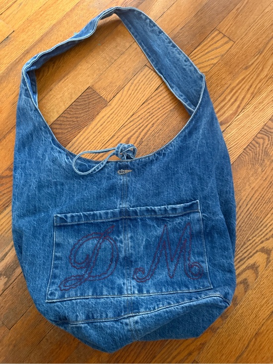 Damson Madder Handbags - Damson Madder denim tote. Denim Tote Bag with Embroidered 'DM' Monogram